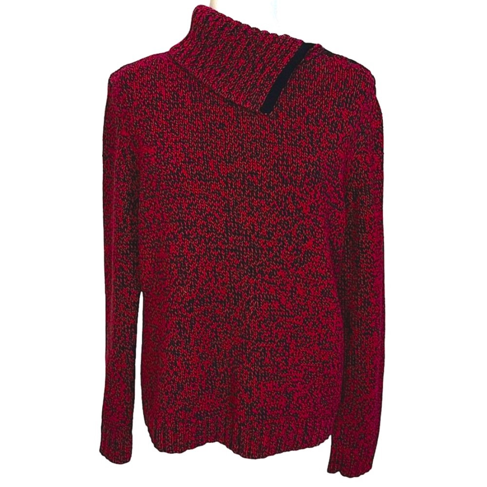 Chaps Ralph Lauren Sweater Marbled Red Black Heavy Knit Cotton Turtle Neck Large